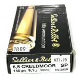 Box of 6.5 Creedmoor 140-grain SP Selliet & Bellot
