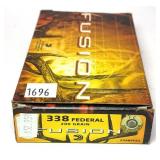 Box of .338 Federal 200-grain Fusion cartridges,