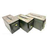 Lot: 3 Metal Ammo Cans, 9"x 11"x7"H.