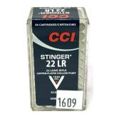 Box of .22 LR CCI hollow point Stinger cartridges,