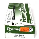 Box of 9mm luger 147-grain Remington MC