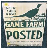 NYS Conservation Game Farm Posted Tin Sign -