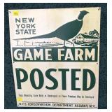 NYS Conservation Game Farm Posted Tin Sign -