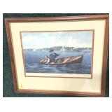 "Bass Fishing" Currier and Ives framed Print,