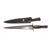 Double sided dagger with wooden handle and sheath,