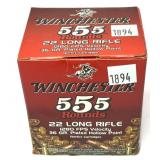 Box of Winchester .22 LR. HP cartridges, 555 Rds.