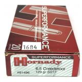 Box of 6.5 Creedmoor 129-grain SST Hornady