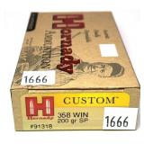 Box of .358 WIN 200-grain SP Hornady cartridges,
