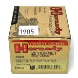 Box of .22 Hornet 35-grain V-Max Hornady