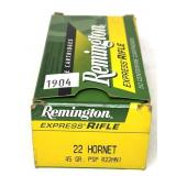 Box of .22 Hornet 45-grain Remington PSP