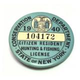1940 New York State Hunting & Fishing License