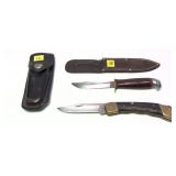 Lot, Buck 110 folding knife with leather sheath