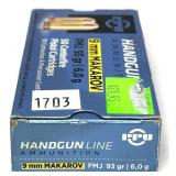 Box of 9mm Makarov 93-grain FMJ PPU cartridges,