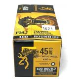Box of .45 Auto 230-grain Browning FMJ cartridges,