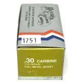 Box of .30 Carbine 110-grain FMJ Hansen