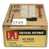 Box of .40 S&W 165-grain FTX Hornady Defense