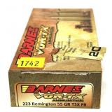 Box of .223 REM 55-grain Barnes TSX FB cartridges,