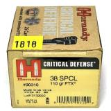 Box of .38 SPL 110-grain FTX Hornady