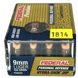 Box of 9mm Luger 135-grain JHP Federal
