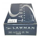 Box of .380 Auto 95-grain Lawman cartridges, 50