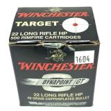 Box of .22 LR. HP Winchester cartridges, 500 Rds.