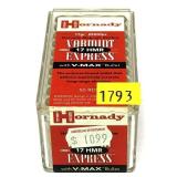 Box of .17 HMR Hornady V-Max cartridges, 50 rounds