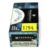 Box of .22 LR hollow point Federal cartridges,