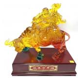 Chinese Statue, Horned Ox with Buddha, 13" x 15"H.