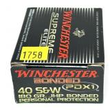 Box of .40 S&W 180-grain Winchester JHP bonded