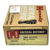 Box of .380 Auto 90-grain FTX Hornady Critical