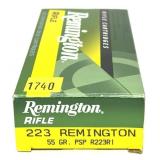 Box of .223 REM 55-grain Remington PSP cartridges,