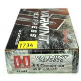 Box of 6.5 Creedmoor 95-grain V-Max Hornady