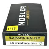Box of 6.5 Creedmoor 120-grain Nosler Expansion