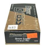 Box of 9 mm Luger 115- Grain FMJ Blazer Brass