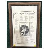 Framed John Wayne Filmography print, 23" x 14.5"