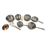 Lot: Vintage copper sauce pans, 1 lid and copper