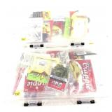 Lot: 2 Plastic tackle cases with assorted Bait,