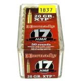 Box of .17 HMR 20-grain XTP Hornady cartridges,