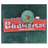 Budweiser Neon sign, 14" x 29" L.