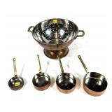 Lot: Copper Colander/ Strainer and measuring cups