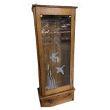 Oak Gun cabinet with Etched glass door, holds