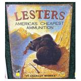Lesters Ammunition Tin Sign, 16" x 12.5"