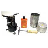 Lot, camp stove, Deer Hunter hide tanning