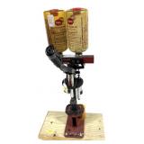 MEC 600 Jr. 20 Ga. reloading press on wooden base
