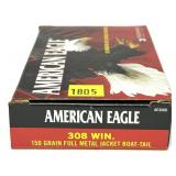 Box of .308 WIN 150-grain FMJ boat-tail Federal