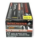 Box of .17 WIN Super Mag. 20-grain Winchester