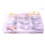 Lot, plastic tackle case with assorted spoons