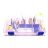 Lot, plastic tackle case with assorted lures, 9