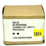 Box of 7.62 x 51mm DM111 cartridges, 20 rounds