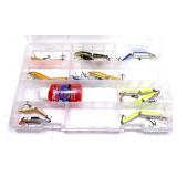 Lot: Plastic tackle case with 12 assorted lures